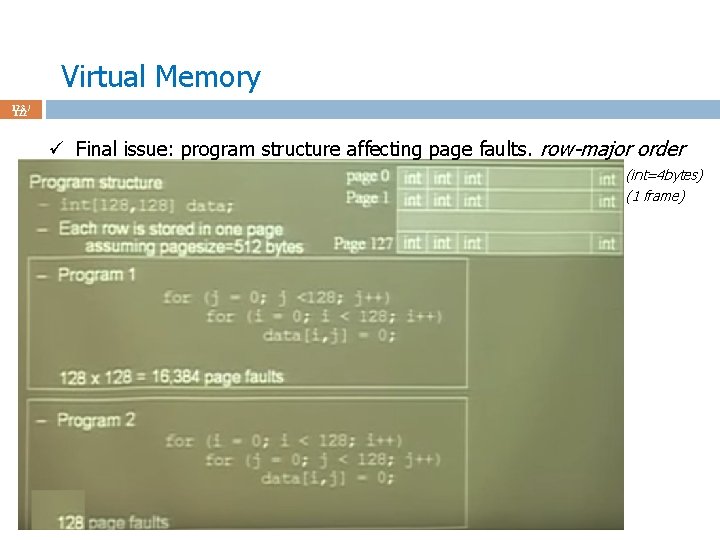 Virtual Memory 123 / 122 ü Final issue: program structure affecting page faults. row-major