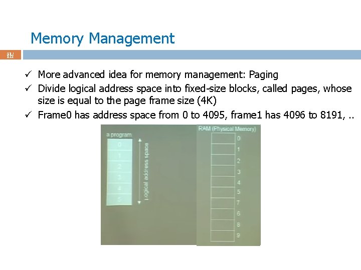 Memory Management 31 / 122 ü More advanced idea for memory management: Paging ü