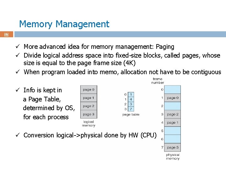 Memory Management 34 / 122 ü More advanced idea for memory management: Paging ü