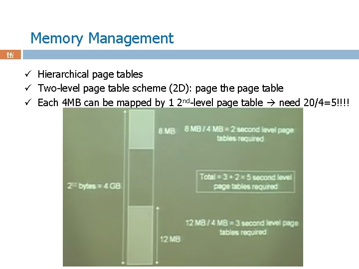 Memory Management 64 / 122 ü Hierarchical page tables ü Two-level page table scheme