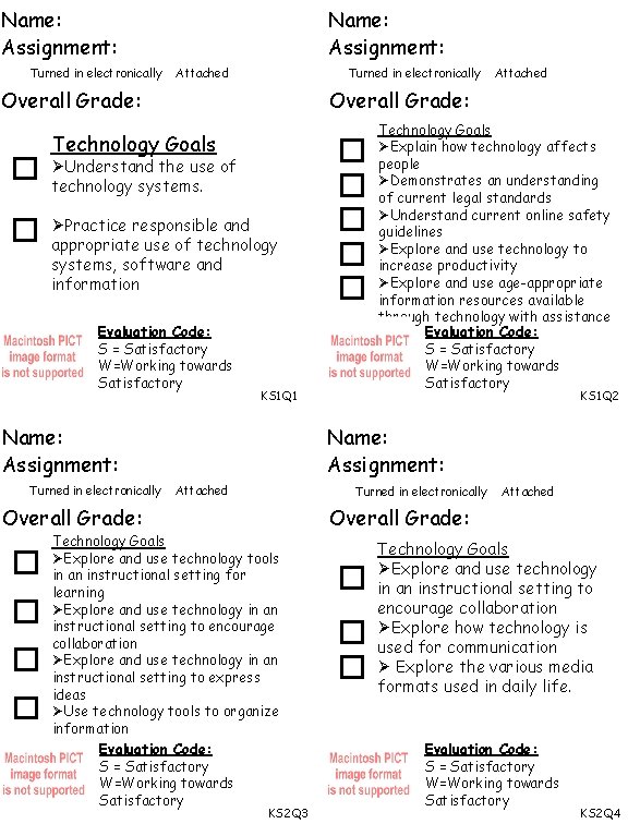 Name: Assignment: Turned in electronically Name: Assignment: Attached Turned in electronically Overall Grade: Technology