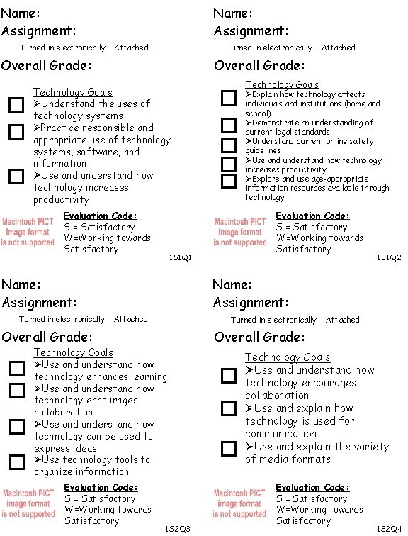 Name: Assignment: Turned in electronically Name: Assignment: Attached Turned in electronically Overall Grade: Technology