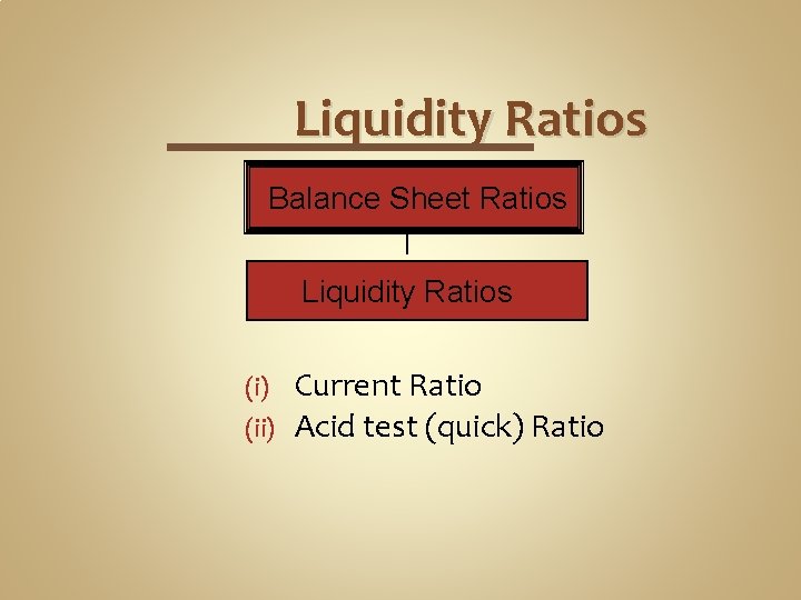 Liquidity Ratios Balance Sheet Ratios Liquidity Ratios Current Ratio (ii) Acid test (quick) Ratio