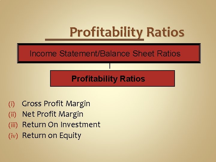 Profitability Ratios Income Statement/Balance Sheet Ratios Profitability Ratios Gross Profit Margin (ii) Net Profit