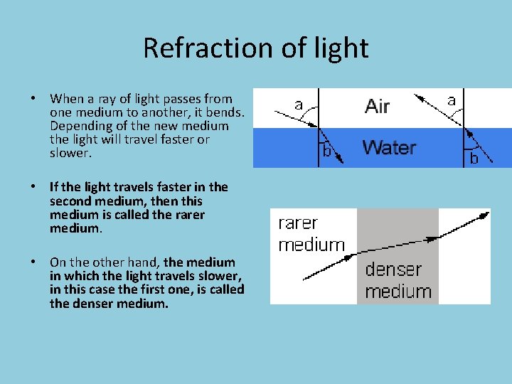 Refraction of light • When a ray of light passes from one medium to