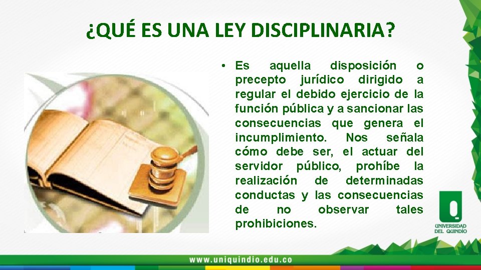 ¿QUÉ ES UNA LEY DISCIPLINARIA? • Es aquella disposición o precepto jurídico dirigido a