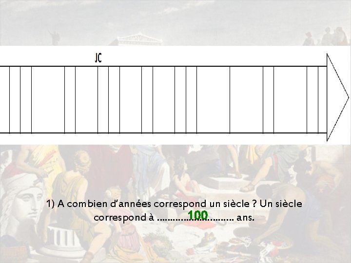 1) A combien d’années correspond un siècle ? Un siècle 100 correspond à …………….