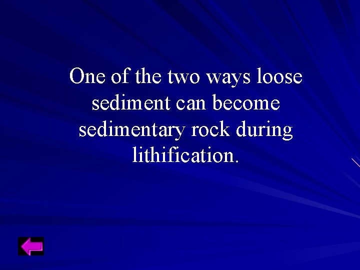 One of the two ways loose sediment can become sedimentary rock during lithification. One of the two ways loose sediment can become sedimentary rock during lithification.