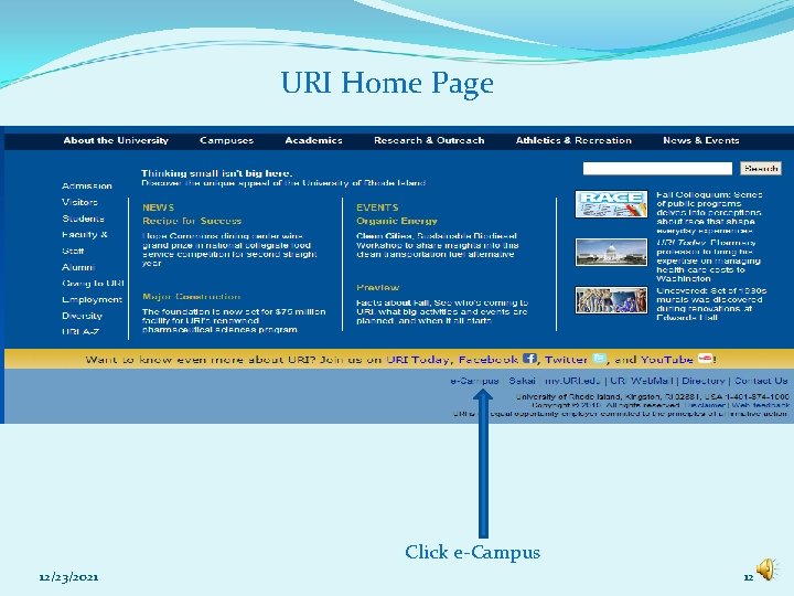 URI Home Page Click e-Campus 12/23/2021 12 