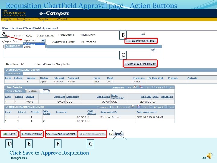 Requisition Chart. Field Approval page - Action Buttons A B C D E F