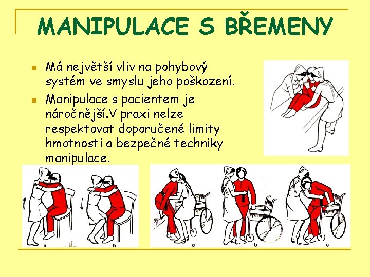 MANIPULACE S BŘEMENY n n Má největší vliv na pohybový systém ve smyslu jeho