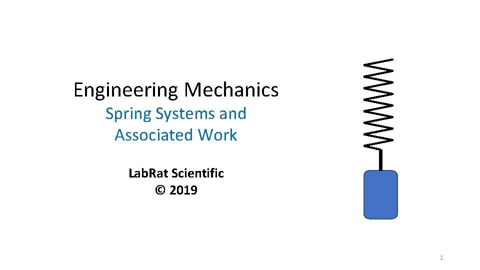 Engineering Mechanics Spring Systems and Associated Work Lab. Rat Scientific © 2019 1 