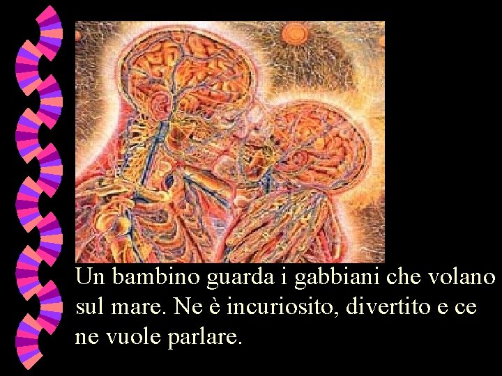 Un bambino guarda i gabbiani che volano sul mare. Ne è incuriosito, divertito e
