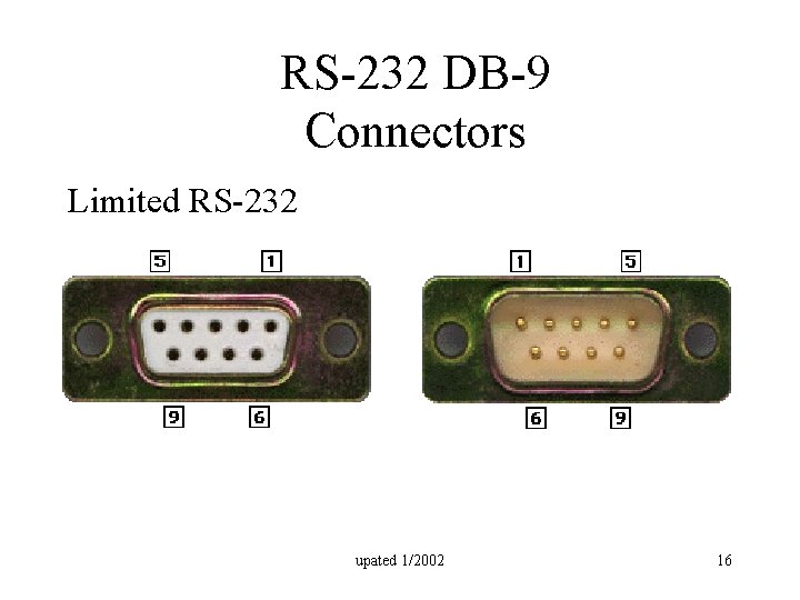 RS-232 DB-9 Connectors Limited RS-232 upated 1/2002 16 