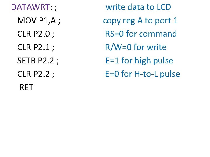 DATAWRT: ; MOV P 1, A ; CLR P 2. 0 ; CLR P