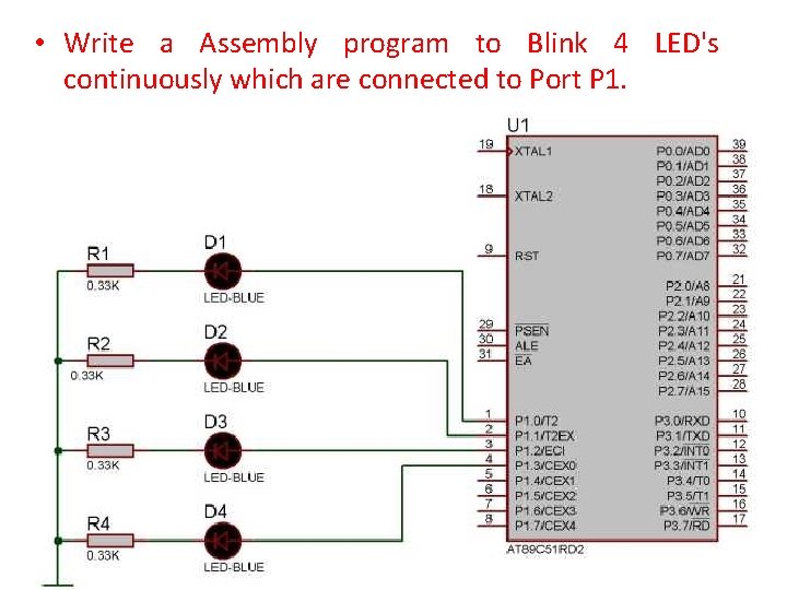  • Write a Assembly program to Blink 4 LED's continuously which are connected