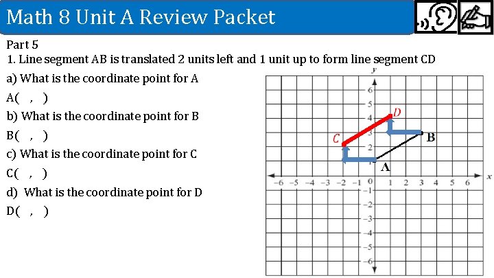 Math 8 Unit A Review Packet Part 5 1. Line segment AB is translated