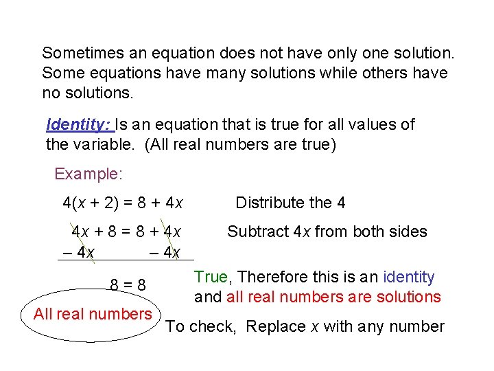 Sometimes an equation does not have only one solution. Some equations have many solutions