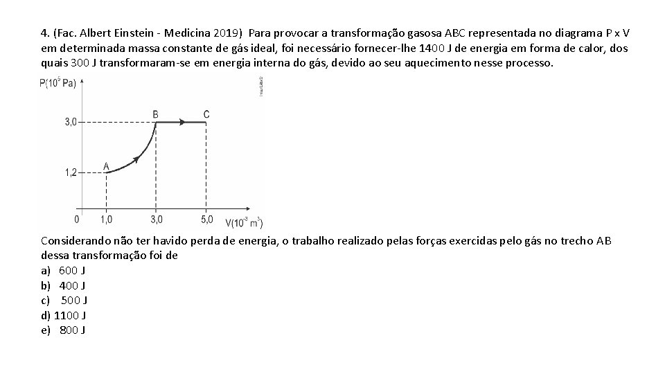 4. (Fac. Albert Einstein - Medicina 2019) Para provocar a transformação gasosa ABC representada
