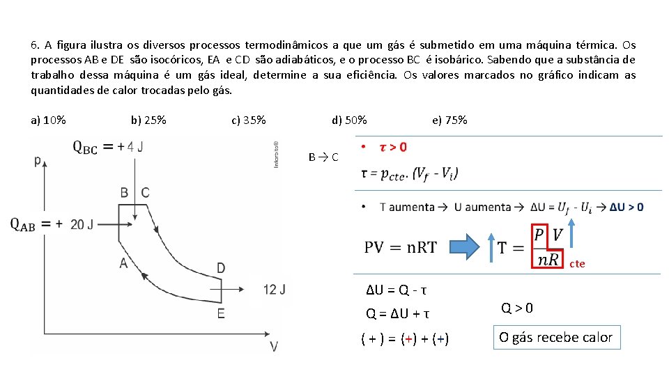 6. A figura ilustra os diversos processos termodinâmicos a que um gás é submetido