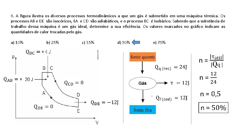 6. A figura ilustra os diversos processos termodinâmicos a que um gás é submetido