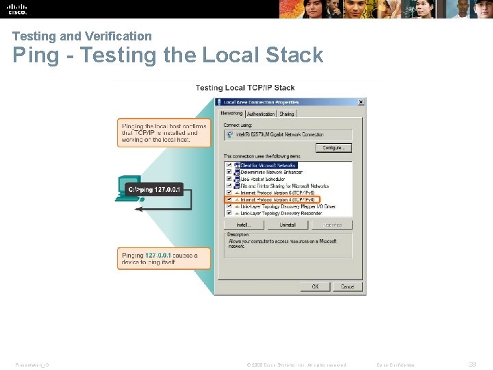 Testing and Verification Ping - Testing the Local Stack Presentation_ID © 2008 Cisco Systems,