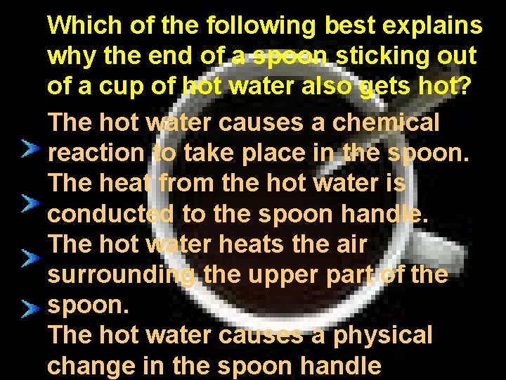 Which of the following best explains why the end of a spoon sticking out