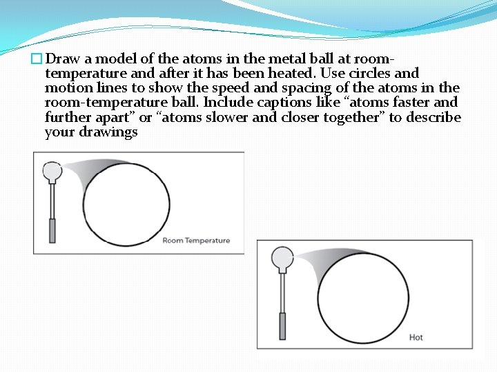 �Draw a model of the atoms in the metal ball at roomtemperature and after