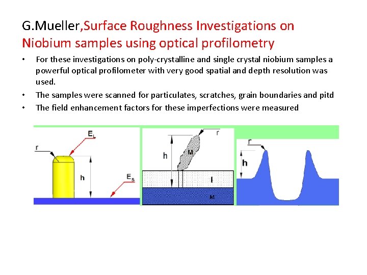 G. Mueller, Surface Roughness Investigations on Niobium samples using optical profilometry • • •