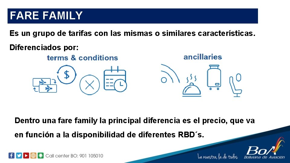 FARE FAMILY Es un grupo de tarifas con las mismas o similares características. Diferenciados