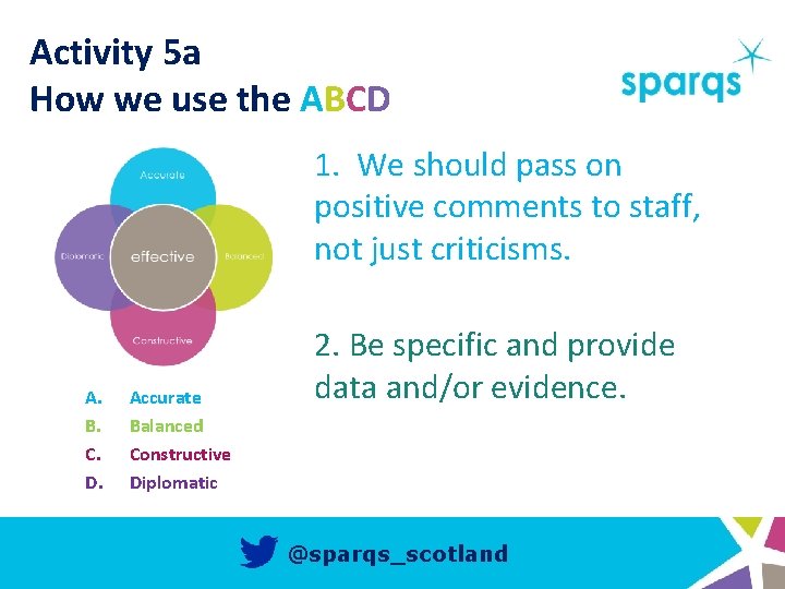 Activity 5 a How we use the ABCD 1. We should pass on positive