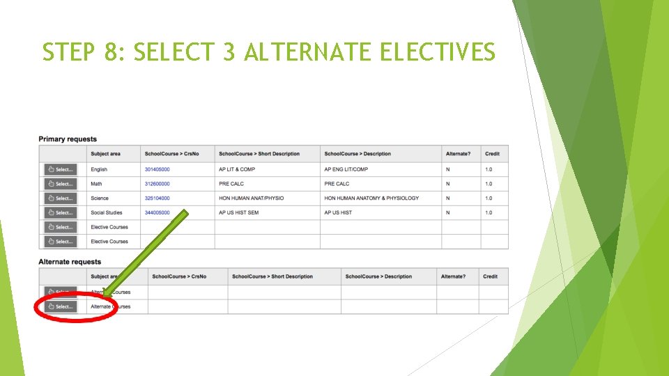 STEP 8: SELECT 3 ALTERNATE ELECTIVES 