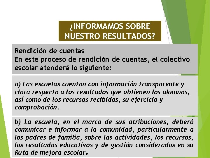 ¿INFORMAMOS SOBRE NUESTRO RESULTADOS? Rendición de cuentas En este proceso de rendición de cuentas,
