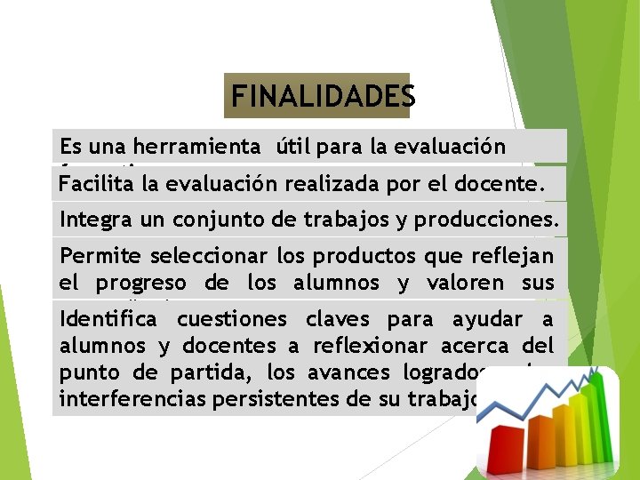 FINALIDADES Es una herramienta útil para la evaluación formativa. Facilita la evaluación realizada por