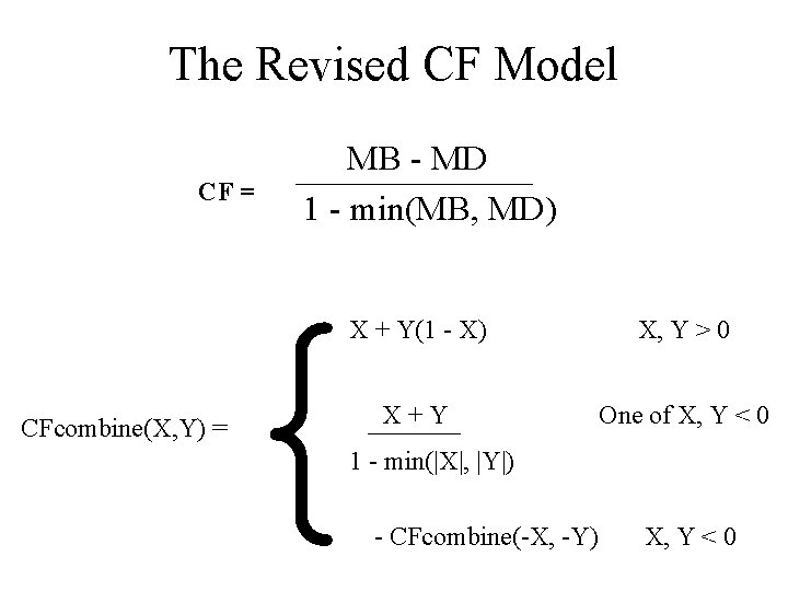 The Revised CF Model CF = MB - MD 1 - min(MB, MD) {