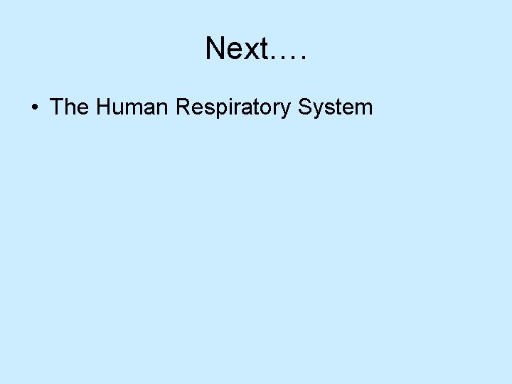 Next…. • The Human Respiratory System 