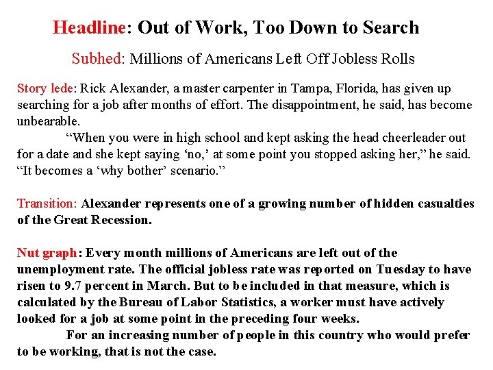 Headline: Out of Work, Too Down to Search Subhed: Millions of Americans Left Off