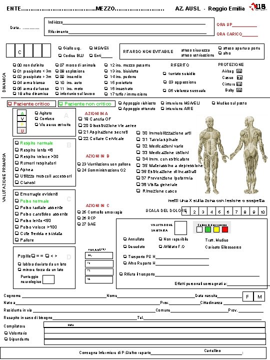 ENTE…………………. . MEZZO…………… AZ. AUSL - Reggio Emilia Indirizzo________________________________ Data…. . . . DINAMICA