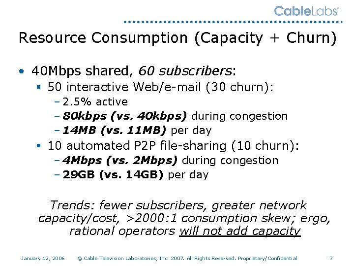 Resource Consumption (Capacity + Churn) • 40 Mbps shared, 60 subscribers: § 50 interactive