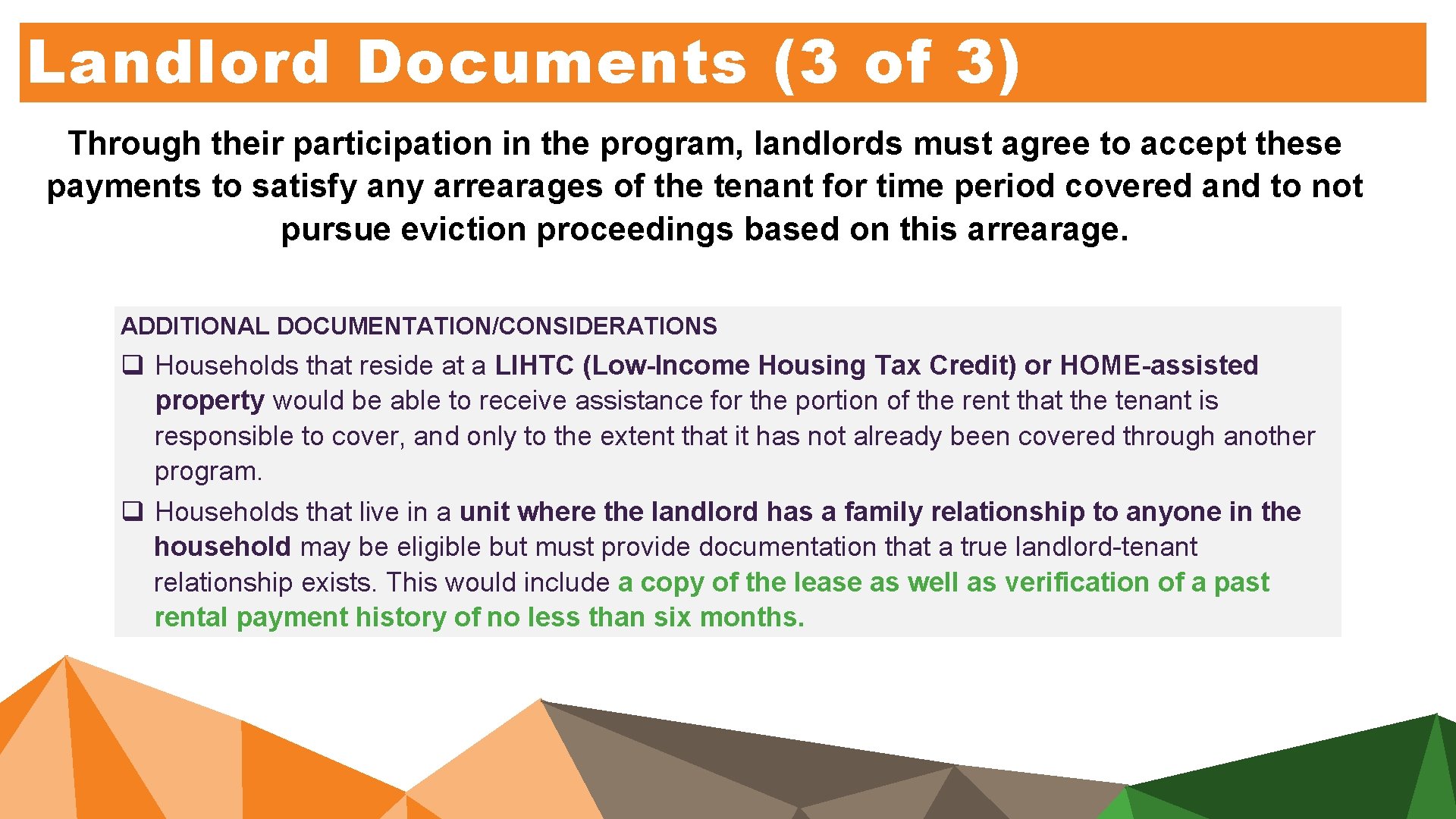 Landlord Documents (3 of 3) Through their participation in the program, landlords must agree Landlord Documents (3 of 3) Through their participation in the program, landlords must agree