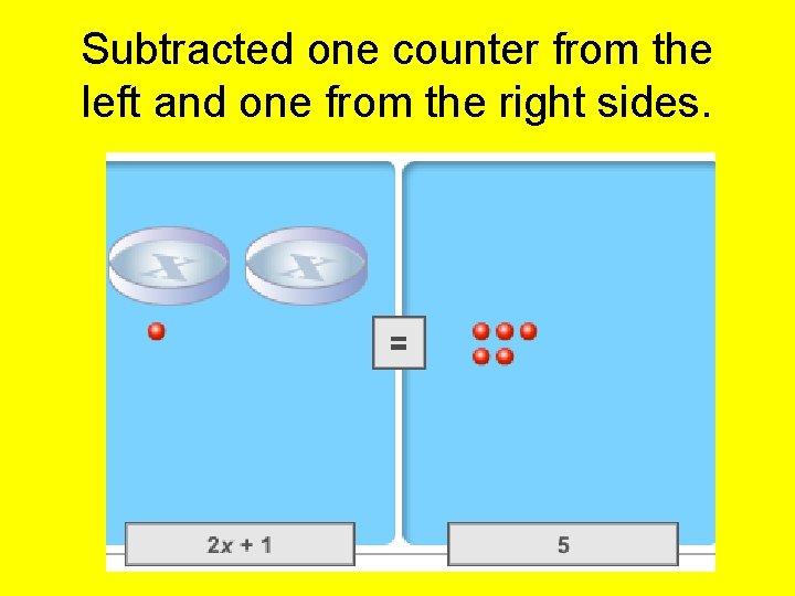 Subtracted one counter from the left and one from the right sides. 