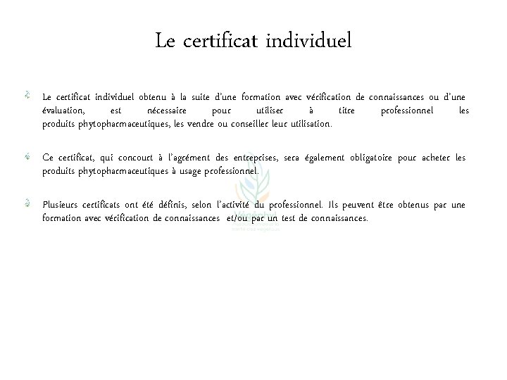 Le certificat individuel obtenu à la suite d’une formation avec vérification de connaissances ou