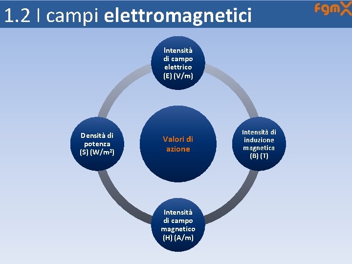 1. 2 I campi elettromagnetici lntensità di campo elettrico (E) (V/m) Densità di potenza