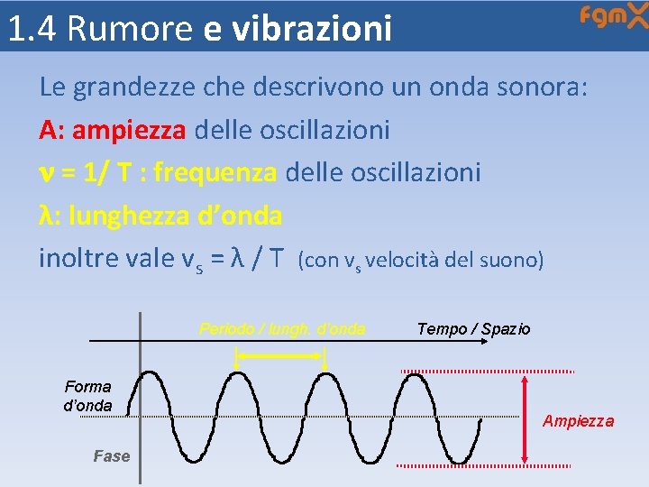 1. 4 Rumore e vibrazioni Le grandezze che descrivono un onda sonora: A: ampiezza