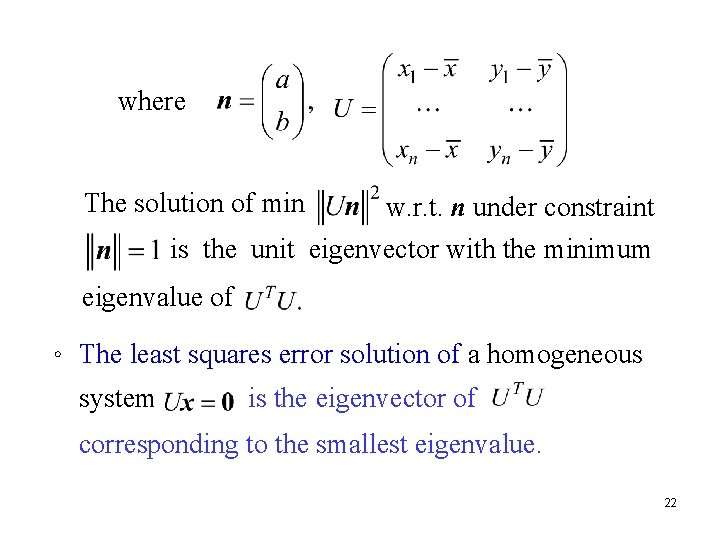 where The solution of min w. r. t. n under constraint is the unit