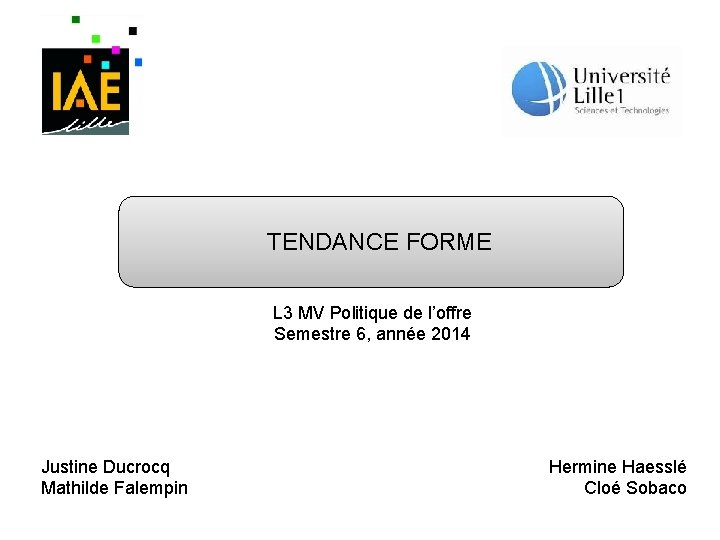 TENDANCE FORME L 3 MV Politique de l’offre Semestre 6, année 2014 Justine Ducrocq