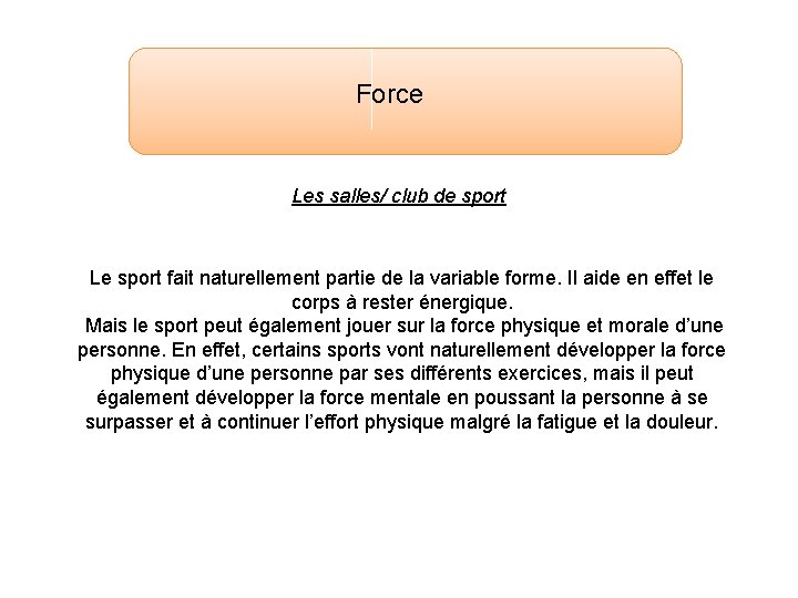 Force Les salles/ club de sport Le sport fait naturellement partie de la variable