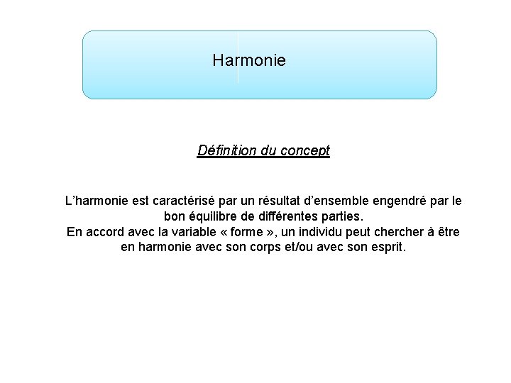 Harmonie Définition du concept L’harmonie est caractérisé par un résultat d’ensemble engendré par le