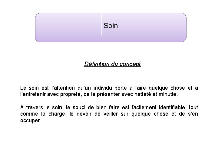 Soin Définition du concept Le soin est l’attention qu’un individu porte à faire quelque
