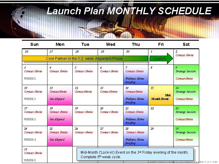 Launch Plan MONTHLY SCHEDULE Sun 26 Mon 27 Tue 28 Wed 29 Thu 30